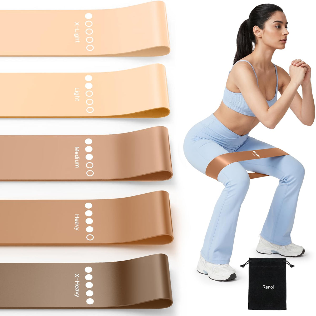 Resistance Bands for Working Out, 5-Pack Elastic Exercise Bands for Strength Training, Stretching, Workout; Home Gym Equipment for Women Men, Pilates Yoga Physical Therapy, Leg Glute Arm Exercise Kit