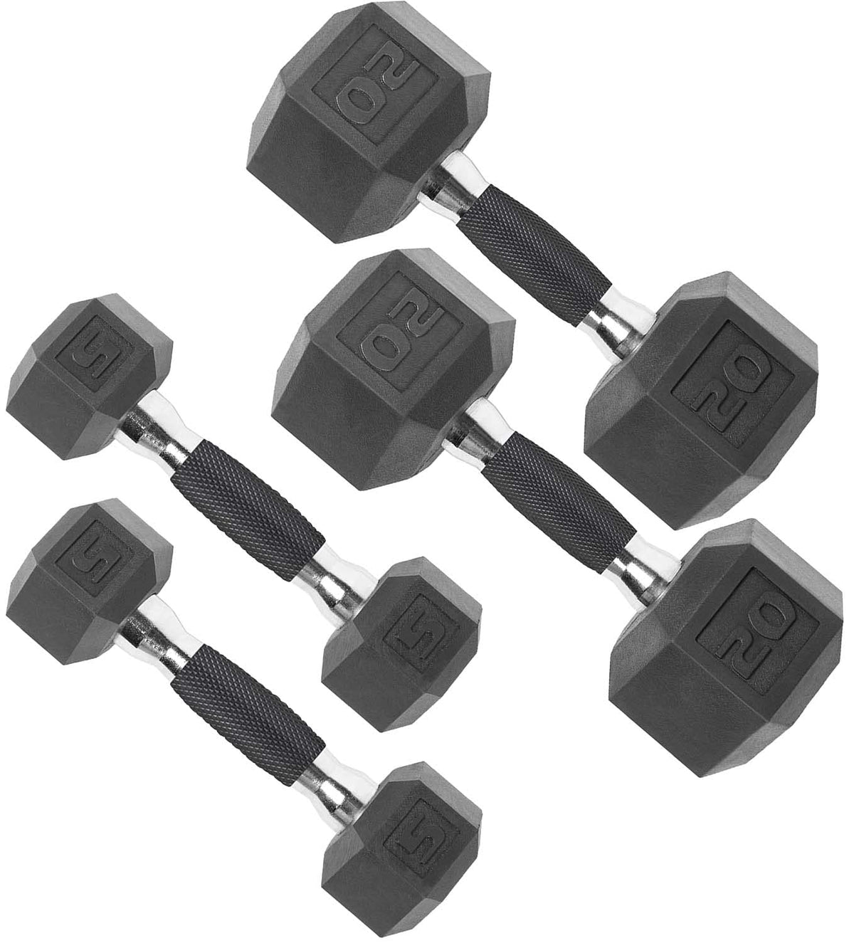 CAP Rubber Coated Dumbbell Weights, Free Weights for Home Gym Strength Training, Anti-Roll Hex Dumbbells with Black, Chrome & Comfort Grip Handles, Pairs & Sets