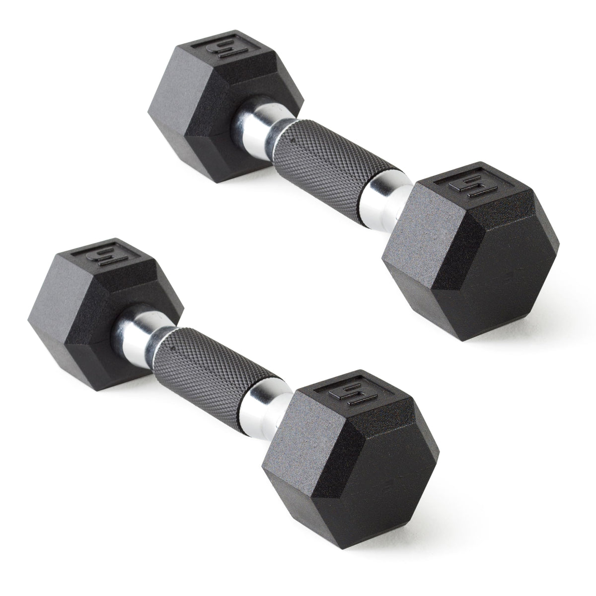 CAP Rubber Coated Dumbbell Weights, Free Weights for Home Gym Strength Training, Anti-Roll Hex Dumbbells with Black, Chrome & Comfort Grip Handles, Pairs & Sets