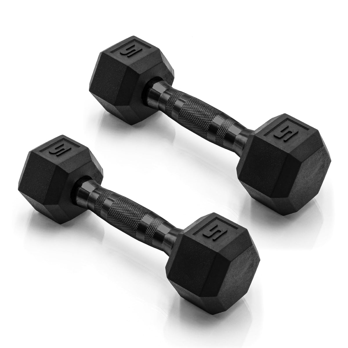 CAP Rubber Coated Dumbbell Weights, Free Weights for Home Gym Strength Training, Anti-Roll Hex Dumbbells with Black, Chrome & Comfort Grip Handles, Pairs & Sets