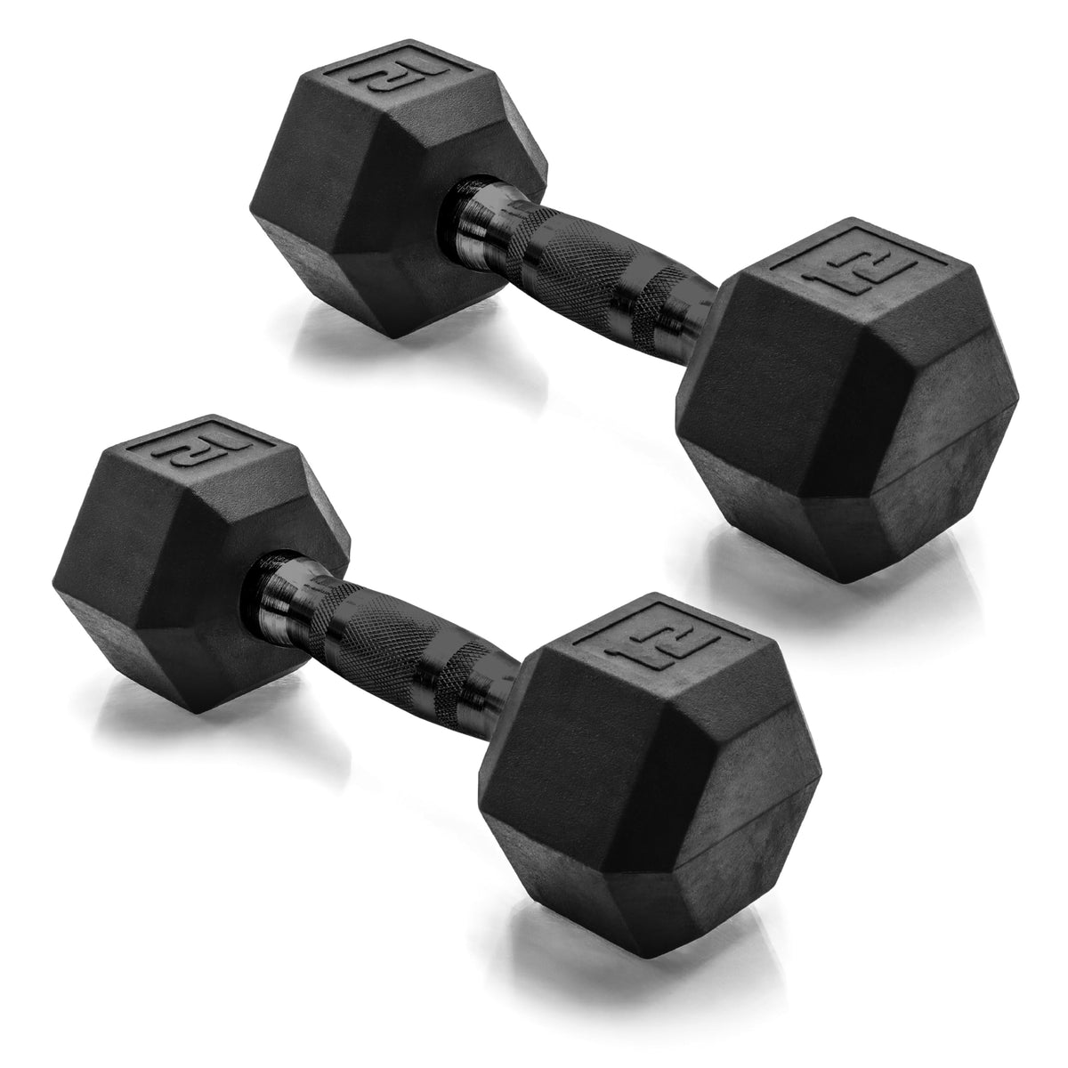 CAP Rubber Coated Dumbbell Weights, Free Weights for Home Gym Strength Training, Anti-Roll Hex Dumbbells with Black, Chrome & Comfort Grip Handles, Pairs & Sets
