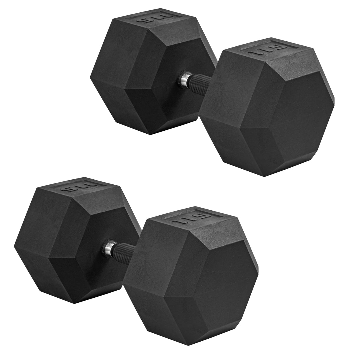 CAP Rubber Coated Dumbbell Weights, Free Weights for Home Gym Strength Training, Anti-Roll Hex Dumbbells with Black, Chrome & Comfort Grip Handles, Pairs & Sets