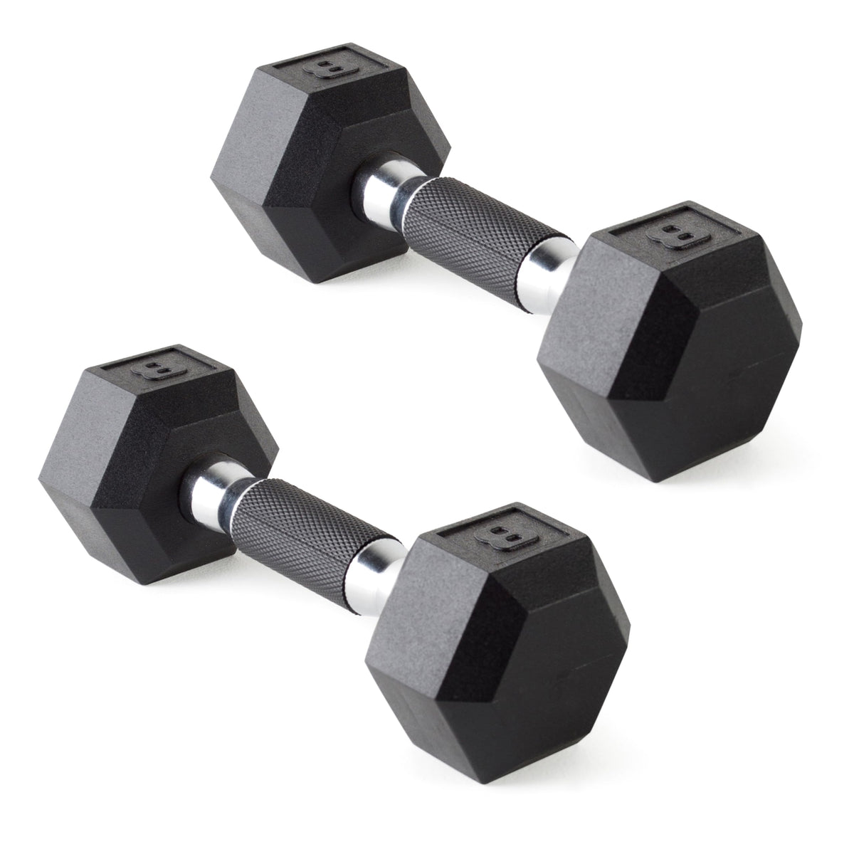 CAP Rubber Coated Dumbbell Weights, Free Weights for Home Gym Strength Training, Anti-Roll Hex Dumbbells with Black, Chrome & Comfort Grip Handles, Pairs & Sets