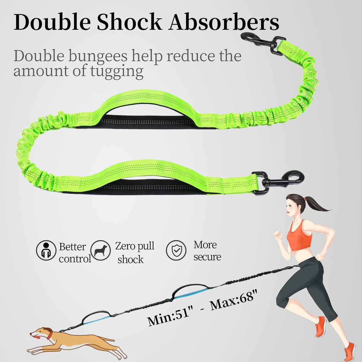 iYoShop Hands Free Dog Leash with Zipper Pouch, Large, 25-120 lbs, Blue