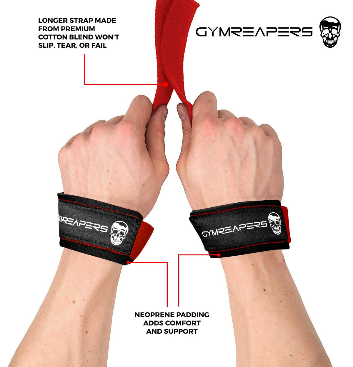 Gymreapers Lifting Wrist Straps for Weightlifting, Bodybuilding, Powerlifting, Strength Training, & Deadlifts - Padded Neoprene with 18" Cotton
