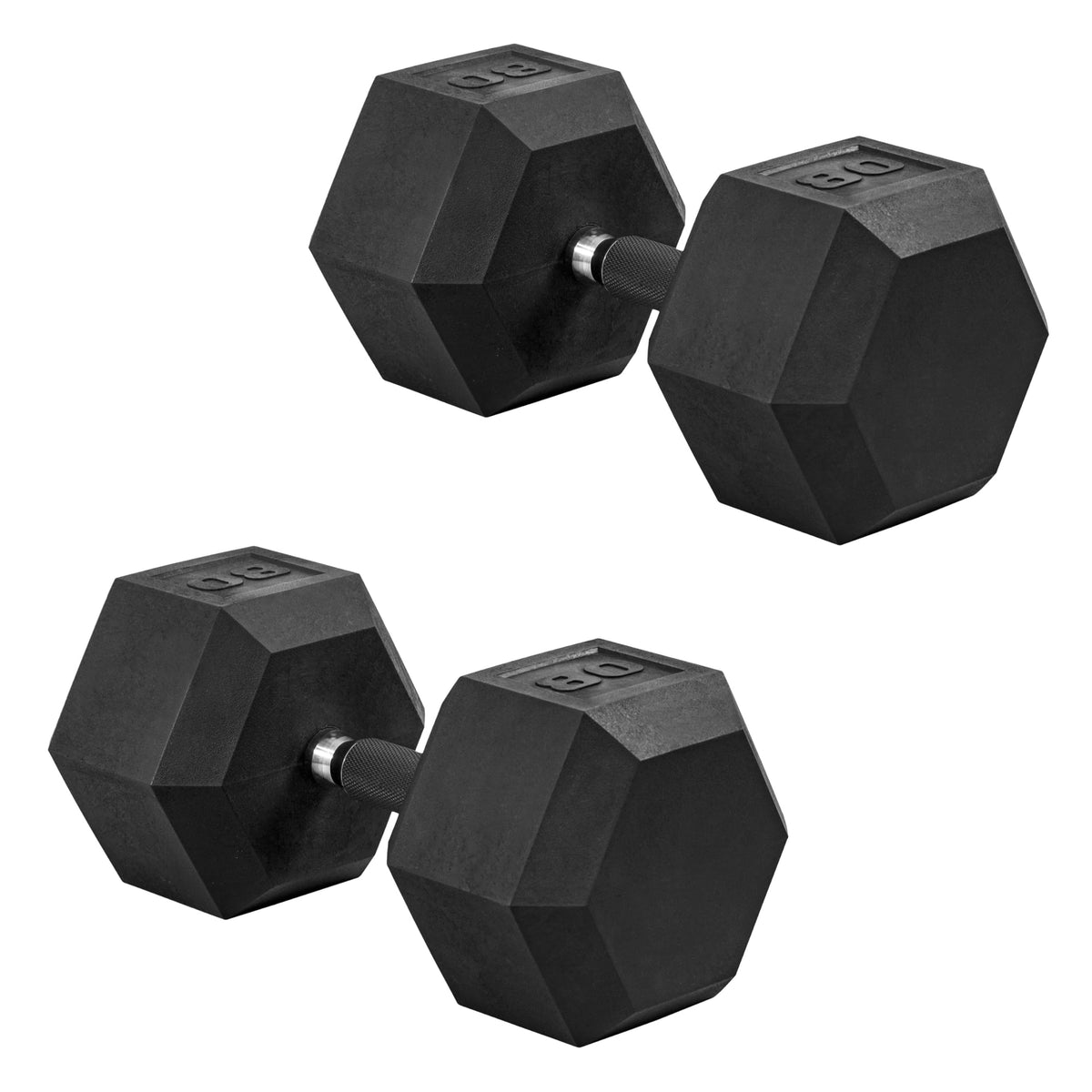 CAP Rubber Coated Dumbbell Weights, Free Weights for Home Gym Strength Training, Anti-Roll Hex Dumbbells with Black, Chrome & Comfort Grip Handles, Pairs & Sets