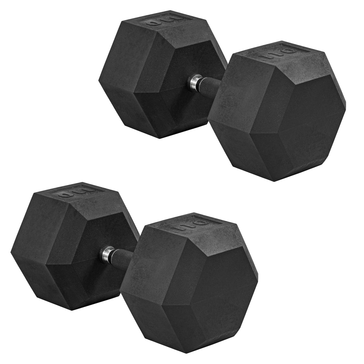 CAP Rubber Coated Dumbbell Weights, Free Weights for Home Gym Strength Training, Anti-Roll Hex Dumbbells with Black, Chrome & Comfort Grip Handles, Pairs & Sets