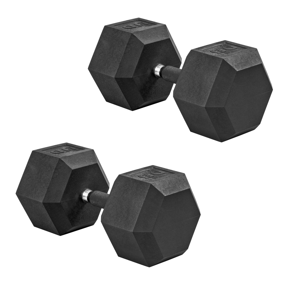 CAP Rubber Coated Dumbbell Weights, Free Weights for Home Gym Strength Training, Anti-Roll Hex Dumbbells with Black, Chrome & Comfort Grip Handles, Pairs & Sets