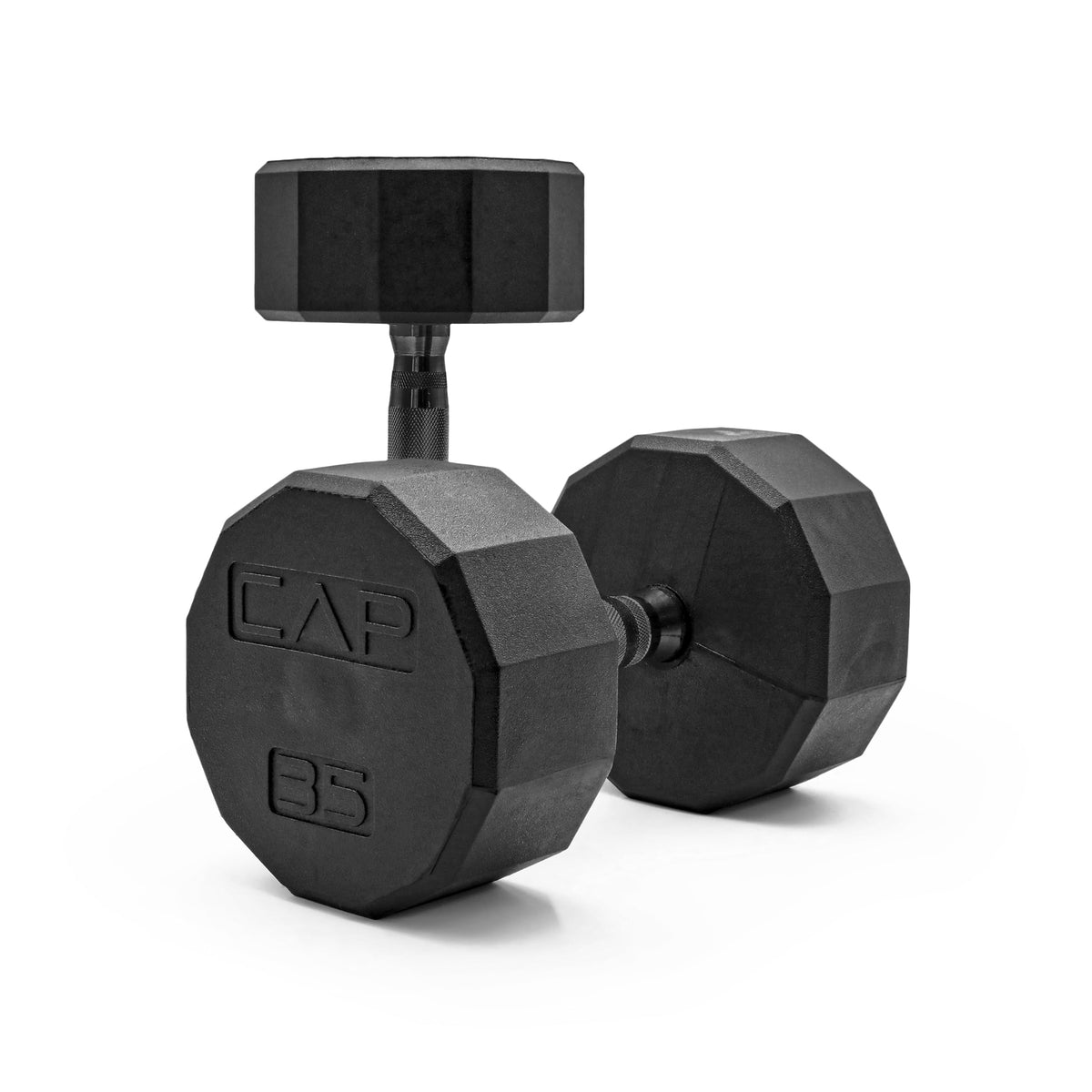 CAP Rubber Coated Dumbbell Weights, Free Weights for Home Gym Strength Training, Anti-Roll Hex Dumbbells with Black, Chrome & Comfort Grip Handles, Pairs & Sets