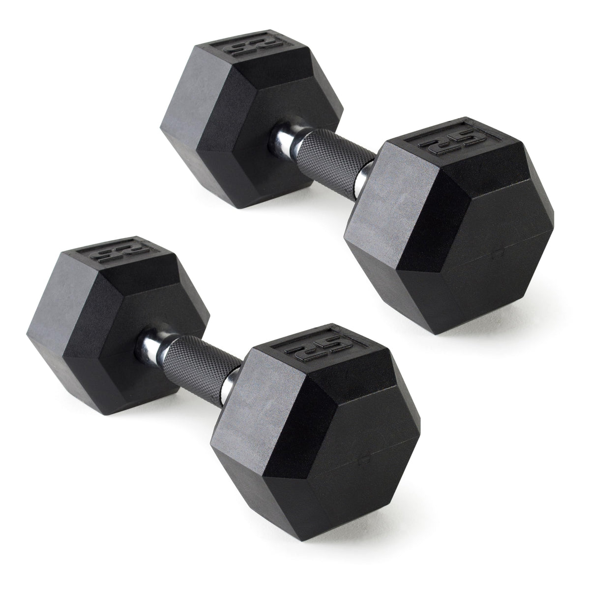 CAP Rubber Coated Dumbbell Weights, Free Weights for Home Gym Strength Training, Anti-Roll Hex Dumbbells with Black, Chrome & Comfort Grip Handles, Pairs & Sets