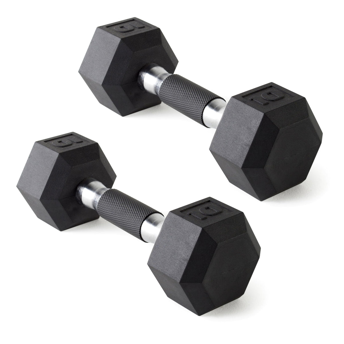 CAP Rubber Coated Dumbbell Weights, Free Weights for Home Gym Strength Training, Anti-Roll Hex Dumbbells with Black, Chrome & Comfort Grip Handles, Pairs & Sets