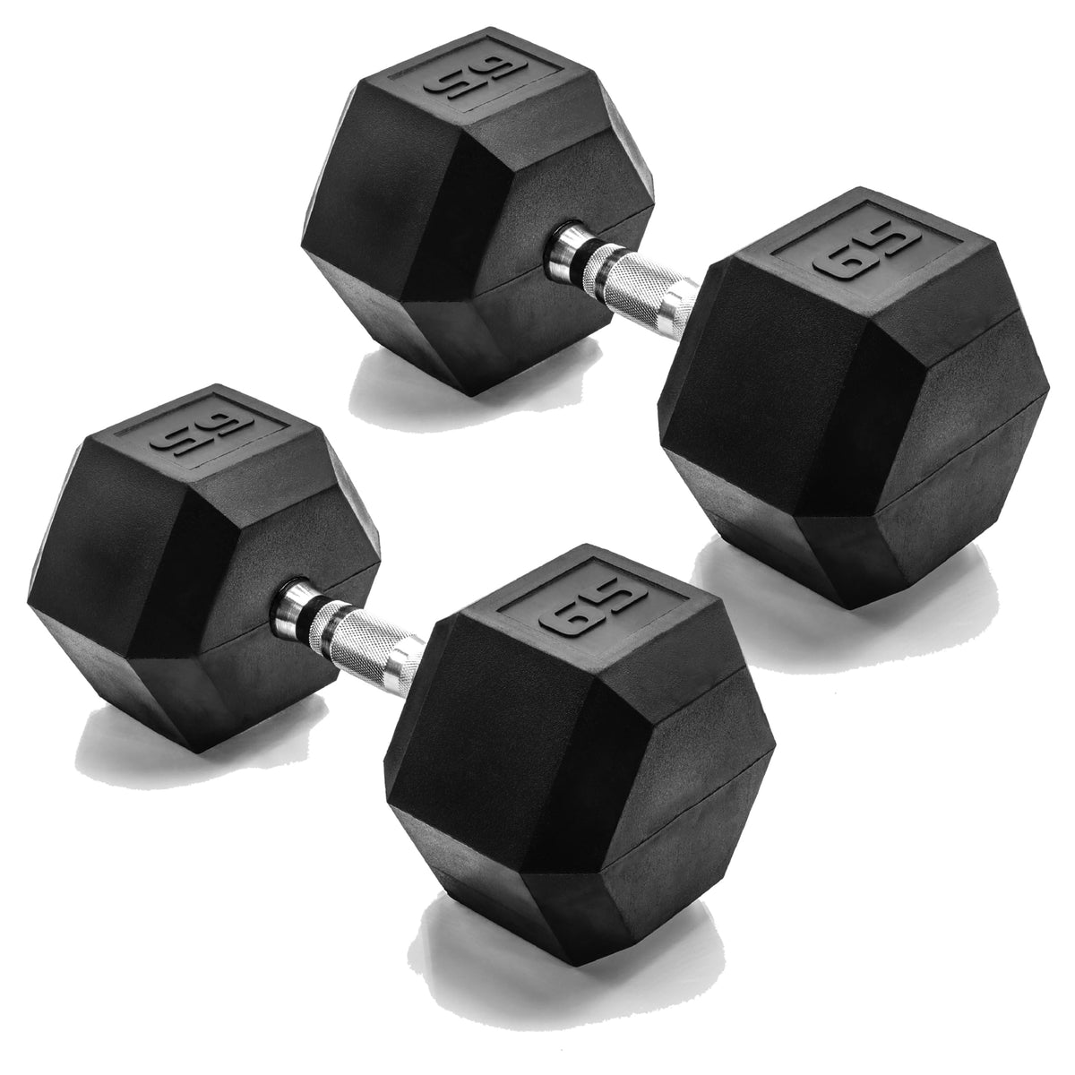 CAP Rubber Coated Dumbbell Weights, Free Weights for Home Gym Strength Training, Anti-Roll Hex Dumbbells with Black, Chrome & Comfort Grip Handles, Pairs & Sets