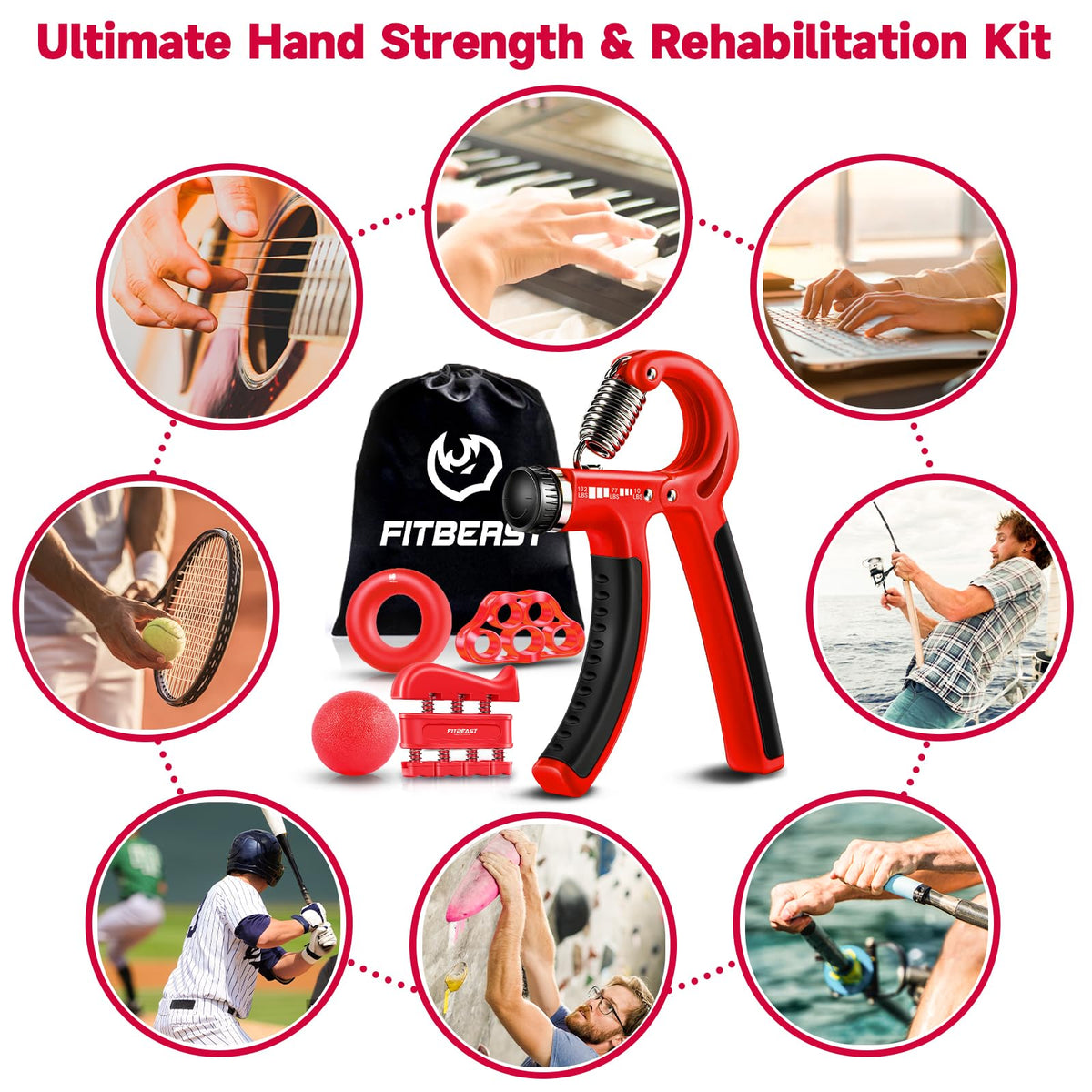 FitBeast Grip Strengthener Forearm Strengthener Hand Grips Strengthener Kit - 5 Pack Adjustable Resistance