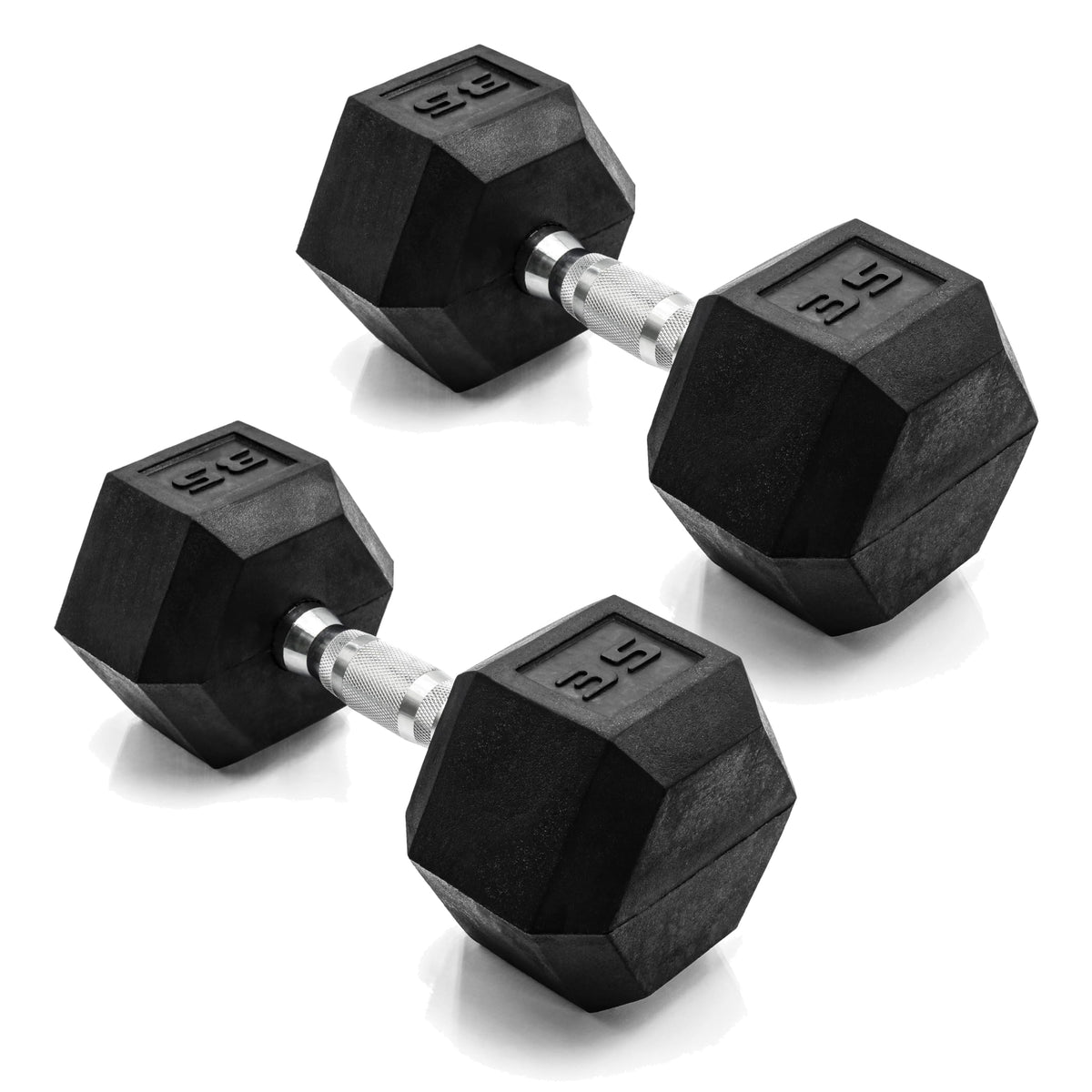 CAP Rubber Coated Dumbbell Weights, Free Weights for Home Gym Strength Training, Anti-Roll Hex Dumbbells with Black, Chrome & Comfort Grip Handles, Pairs & Sets