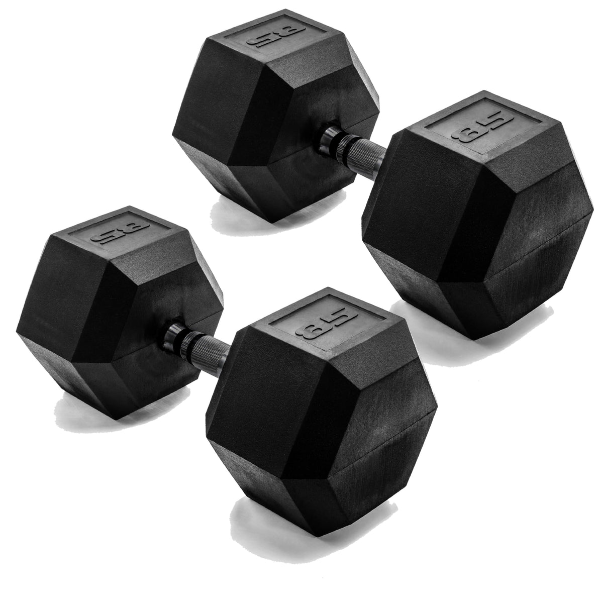 CAP Rubber Coated Dumbbell Weights, Free Weights for Home Gym Strength Training, Anti-Roll Hex Dumbbells with Black, Chrome & Comfort Grip Handles, Pairs & Sets