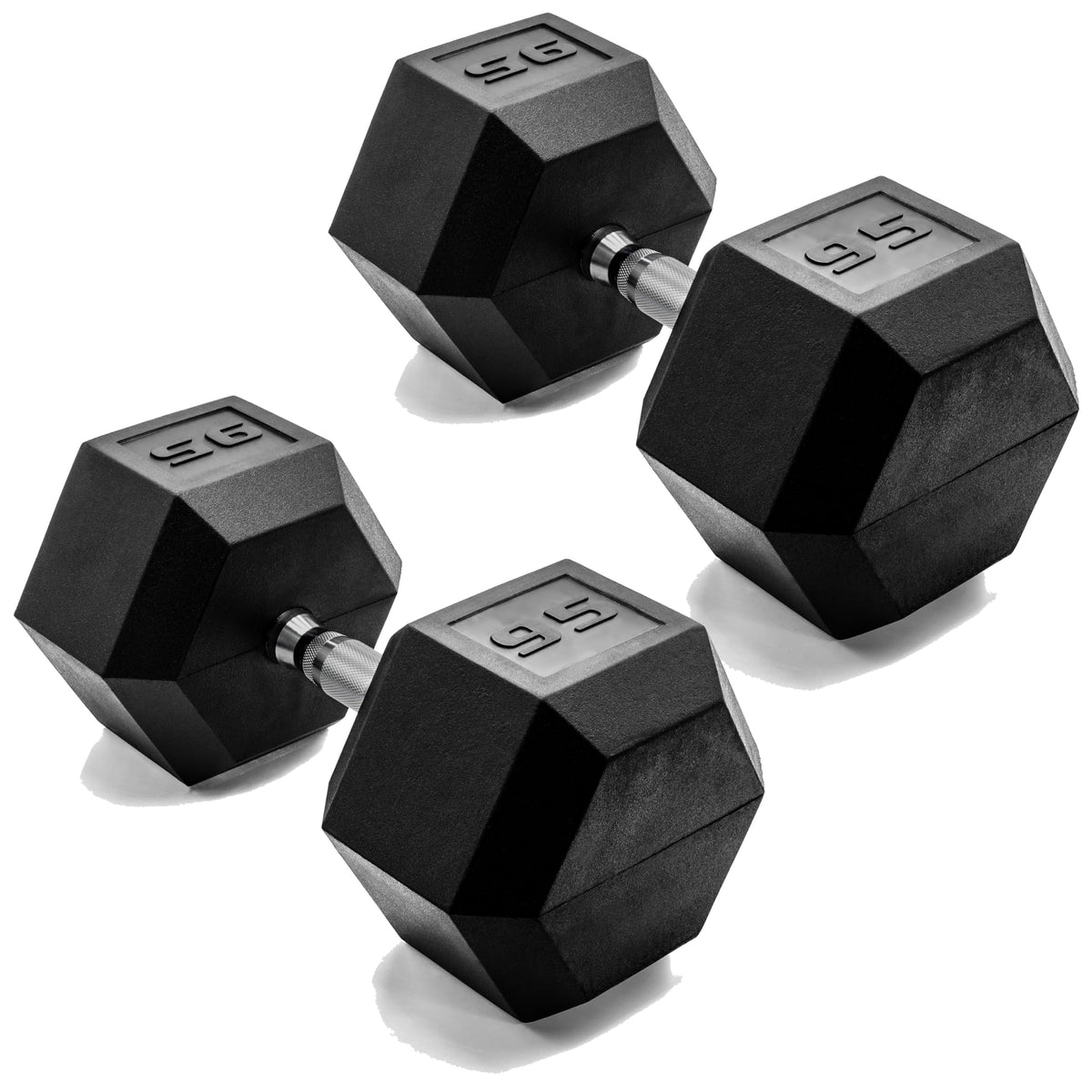 CAP Rubber Coated Dumbbell Weights, Free Weights for Home Gym Strength Training, Anti-Roll Hex Dumbbells with Black, Chrome & Comfort Grip Handles, Pairs & Sets