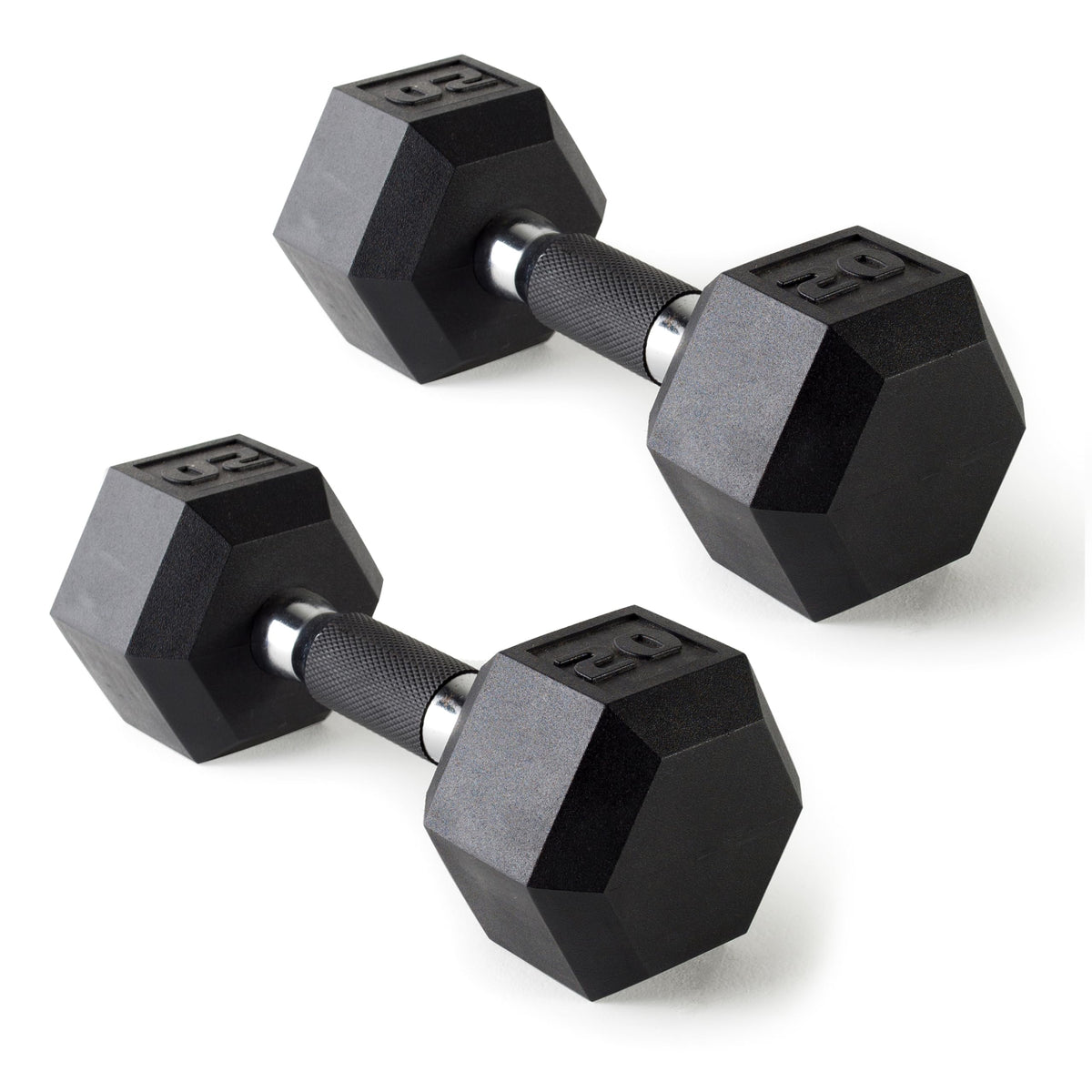 CAP Rubber Coated Dumbbell Weights, Free Weights for Home Gym Strength Training, Anti-Roll Hex Dumbbells with Black, Chrome & Comfort Grip Handles, Pairs & Sets