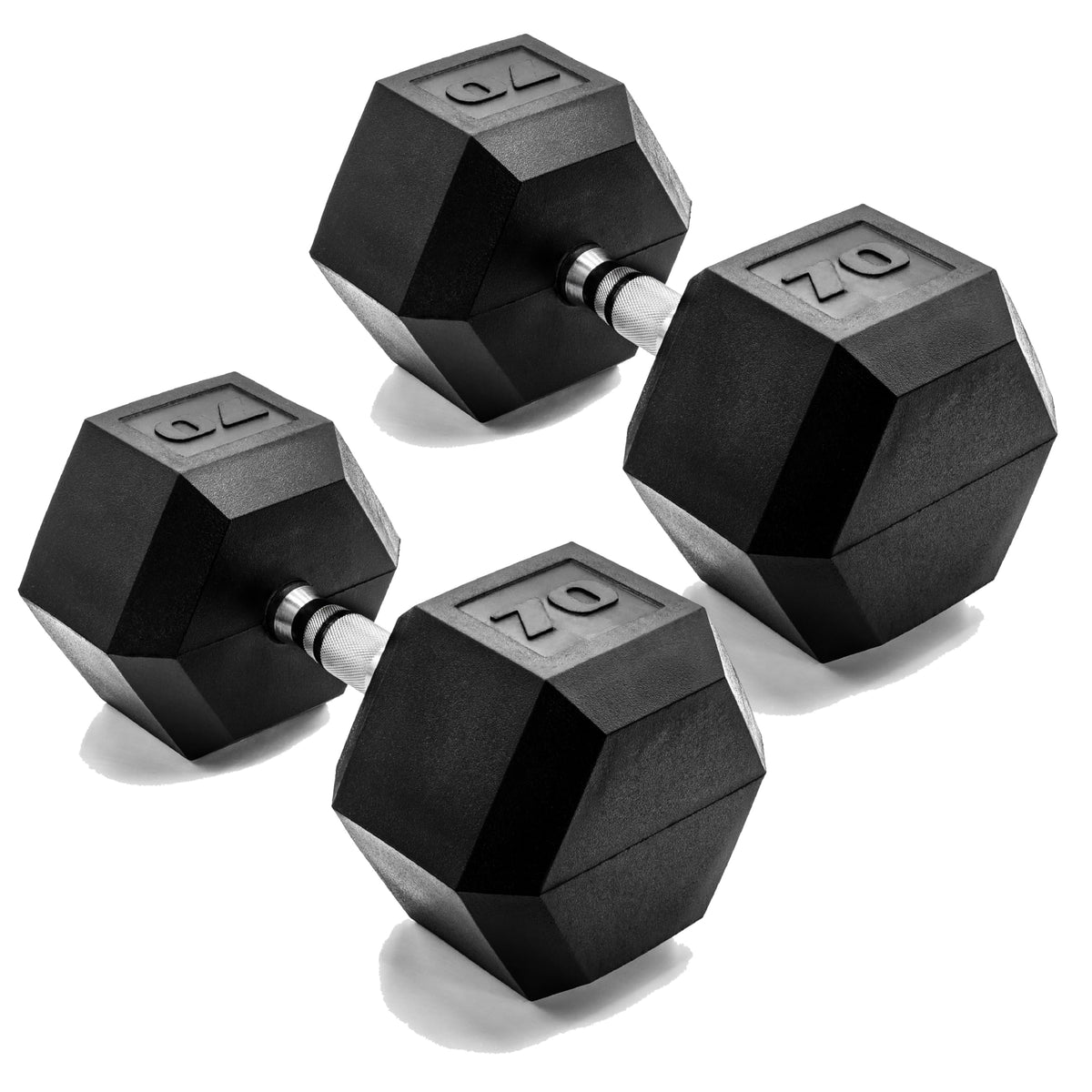 CAP Rubber Coated Dumbbell Weights, Free Weights for Home Gym Strength Training, Anti-Roll Hex Dumbbells with Black, Chrome & Comfort Grip Handles, Pairs & Sets