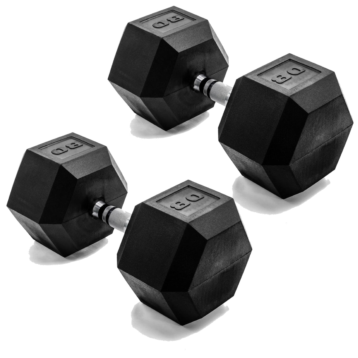 CAP Rubber Coated Dumbbell Weights, Free Weights for Home Gym Strength Training, Anti-Roll Hex Dumbbells with Black, Chrome & Comfort Grip Handles, Pairs & Sets
