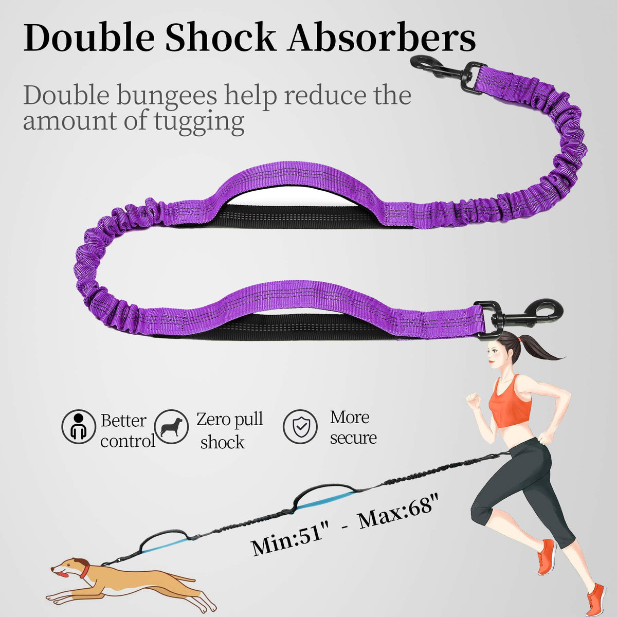 iYoShop Hands Free Dog Leash with Zipper Pouch, Large, 25-120 lbs, Blue