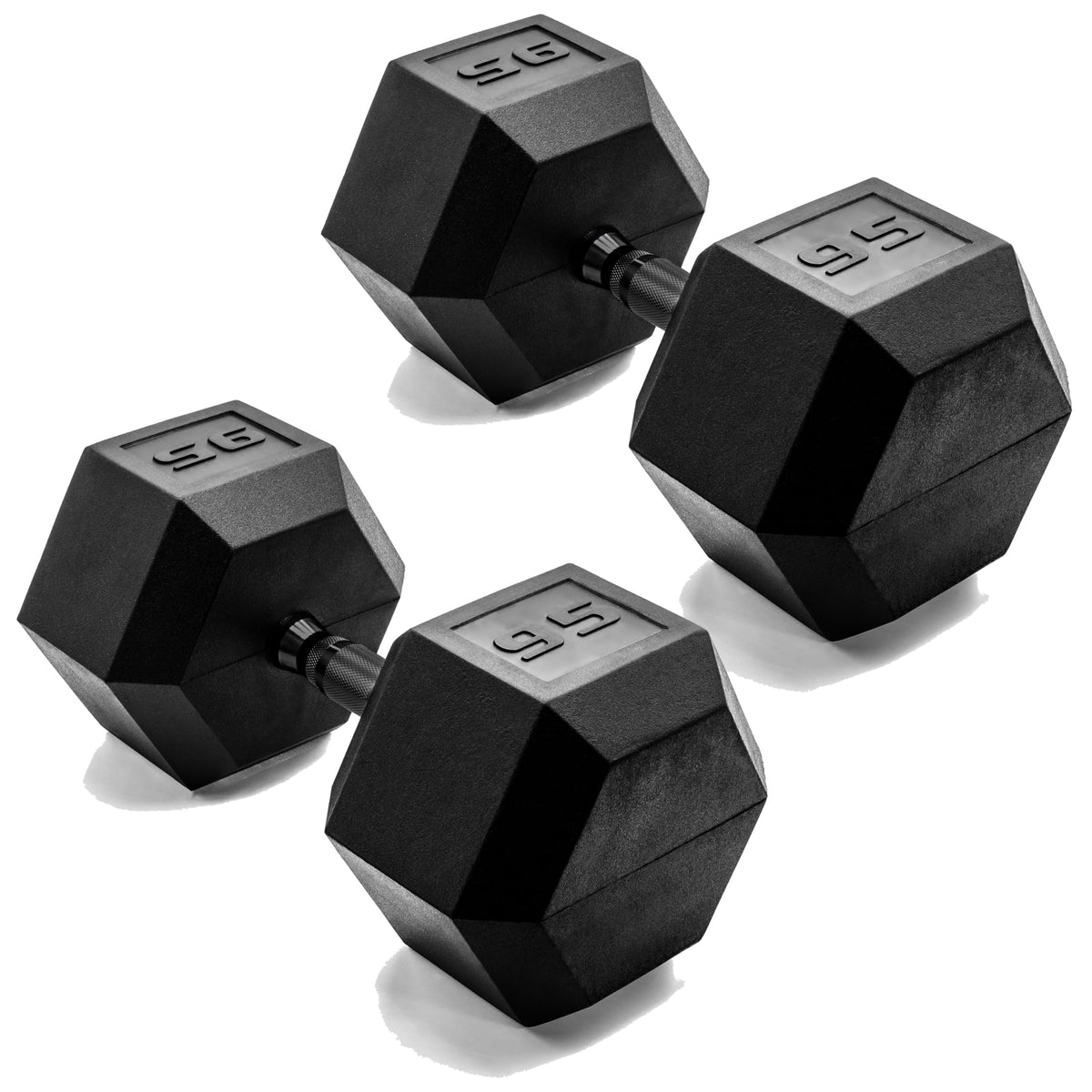 CAP Rubber Coated Dumbbell Weights, Free Weights for Home Gym Strength Training, Anti-Roll Hex Dumbbells with Black, Chrome & Comfort Grip Handles, Pairs & Sets
