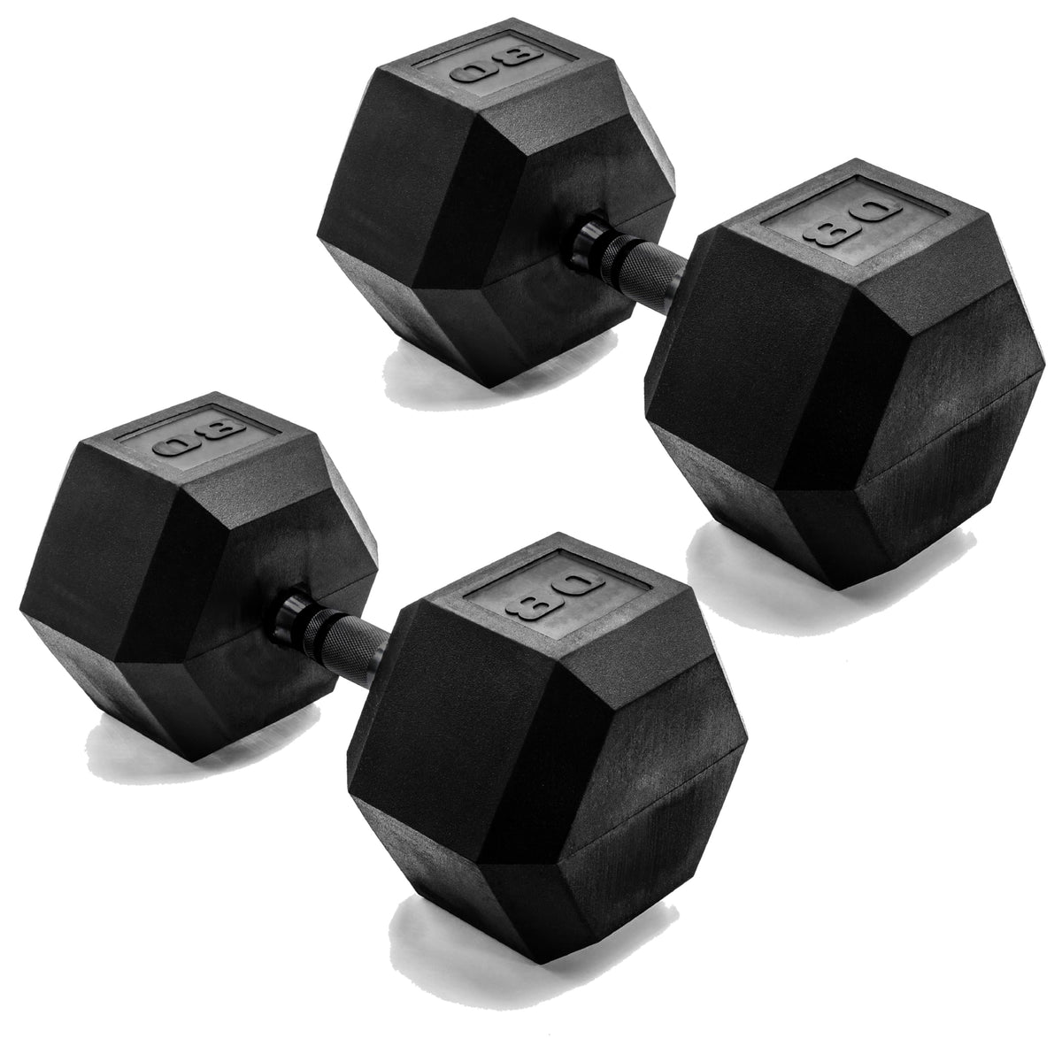 CAP Rubber Coated Dumbbell Weights, Free Weights for Home Gym Strength Training, Anti-Roll Hex Dumbbells with Black, Chrome & Comfort Grip Handles, Pairs & Sets