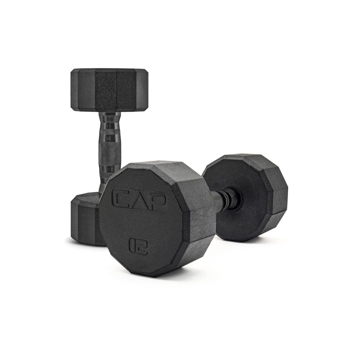 CAP Rubber Coated Dumbbell Weights, Free Weights for Home Gym Strength Training, Anti-Roll Hex Dumbbells with Black, Chrome & Comfort Grip Handles, Pairs & Sets