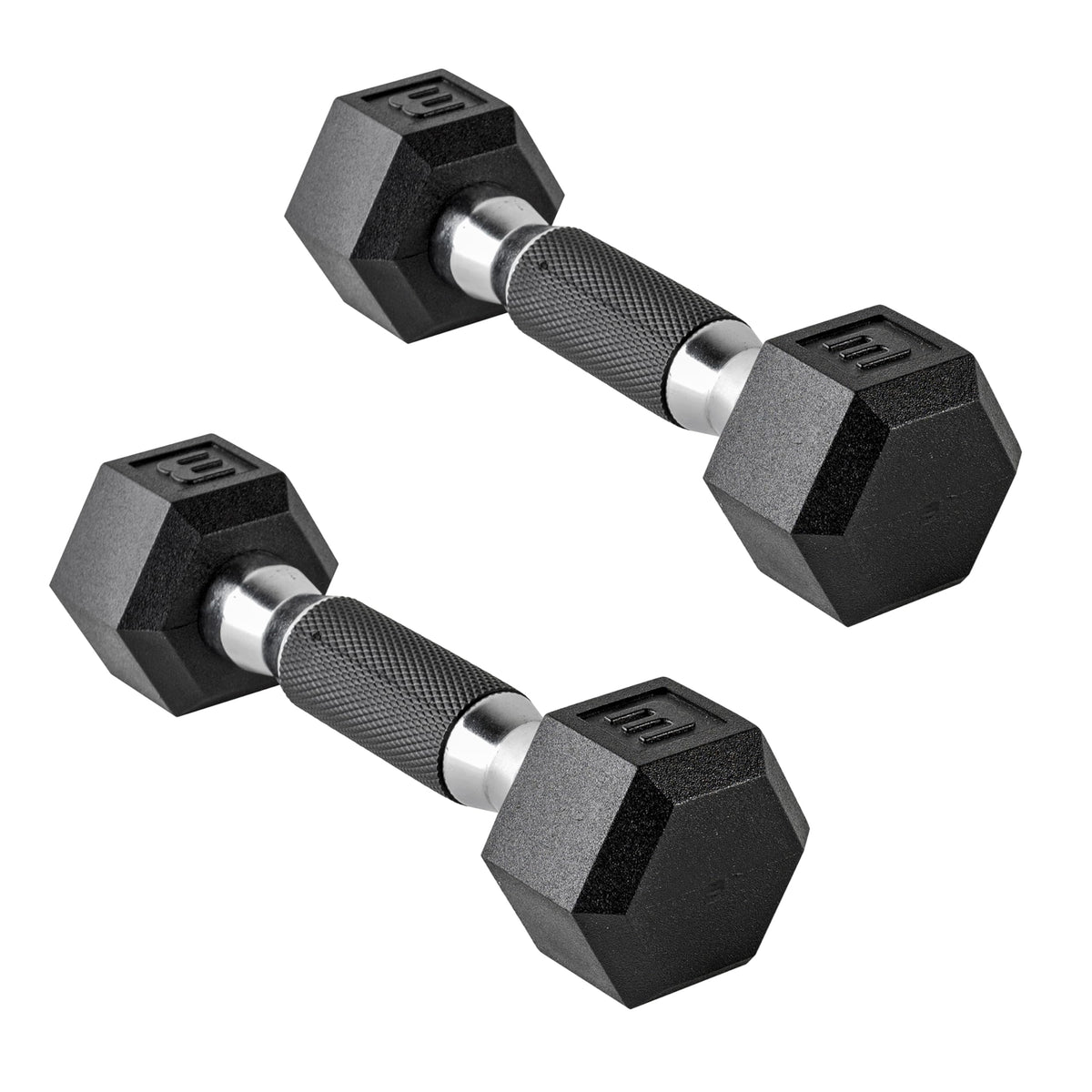 CAP Rubber Coated Dumbbell Weights, Free Weights for Home Gym Strength Training, Anti-Roll Hex Dumbbells with Black, Chrome & Comfort Grip Handles, Pairs & Sets