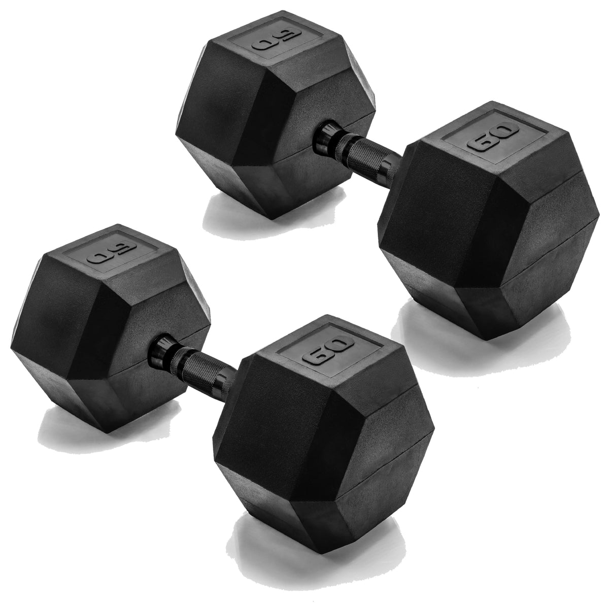 CAP Rubber Coated Dumbbell Weights, Free Weights for Home Gym Strength Training, Anti-Roll Hex Dumbbells with Black, Chrome & Comfort Grip Handles, Pairs & Sets