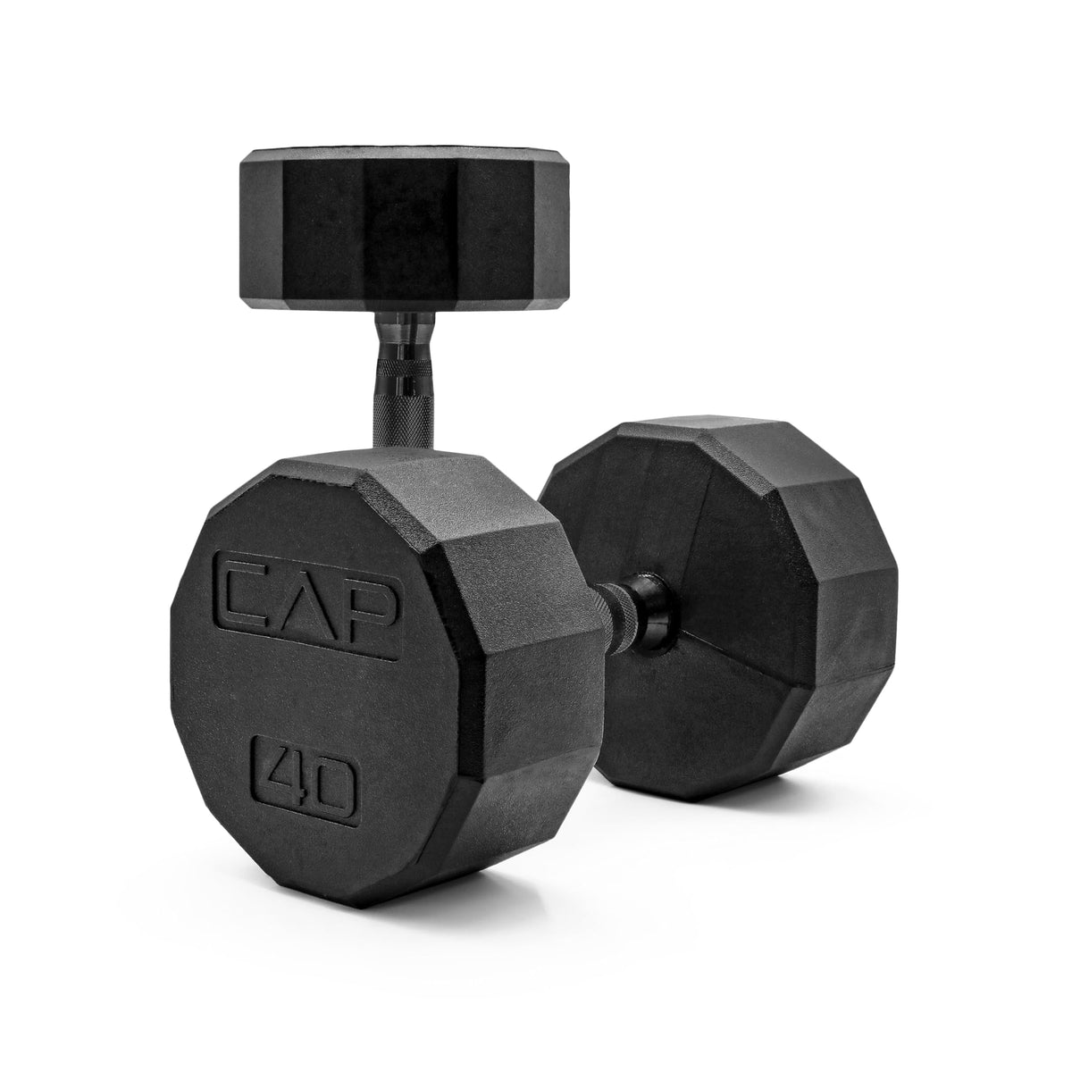 CAP Rubber Coated Dumbbell Weights, Free Weights for Home Gym Strength Training, Anti-Roll Hex Dumbbells with Black, Chrome & Comfort Grip Handles, Pairs & Sets
