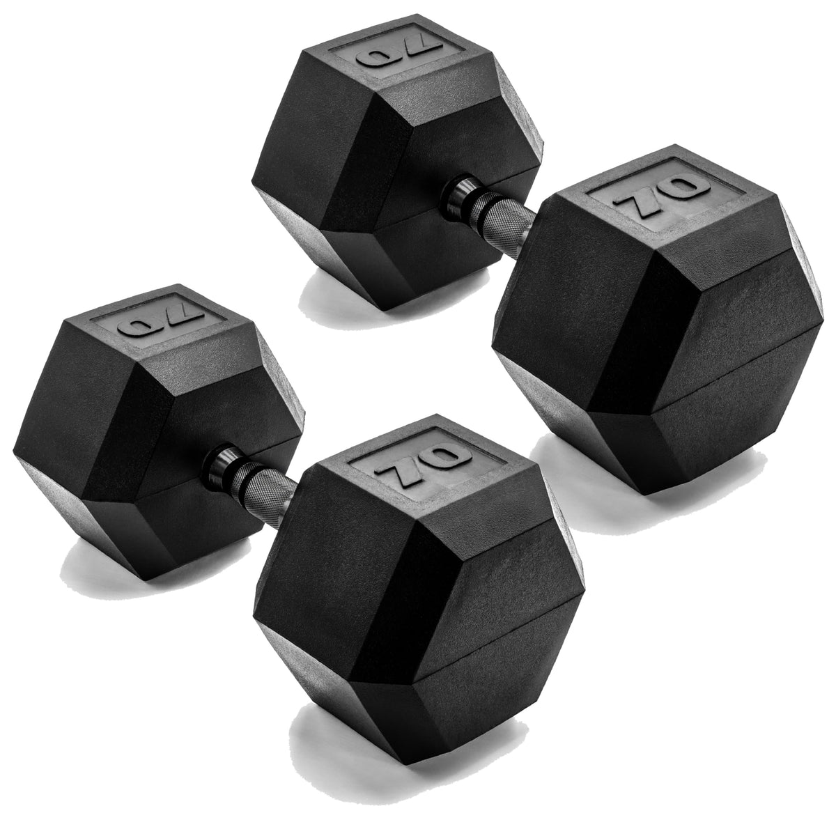 CAP Rubber Coated Dumbbell Weights, Free Weights for Home Gym Strength Training, Anti-Roll Hex Dumbbells with Black, Chrome & Comfort Grip Handles, Pairs & Sets