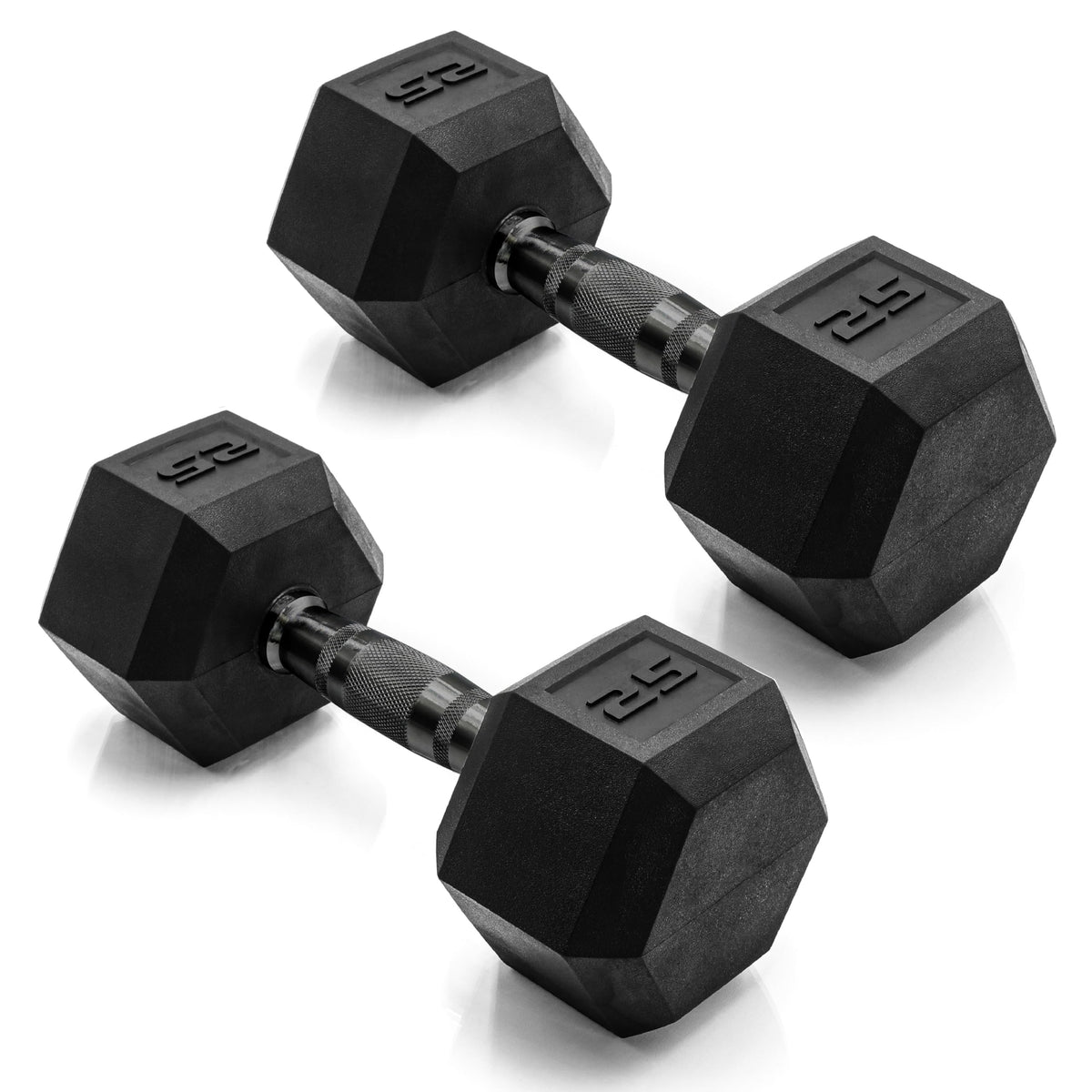 CAP Rubber Coated Dumbbell Weights, Free Weights for Home Gym Strength Training, Anti-Roll Hex Dumbbells with Black, Chrome & Comfort Grip Handles, Pairs & Sets