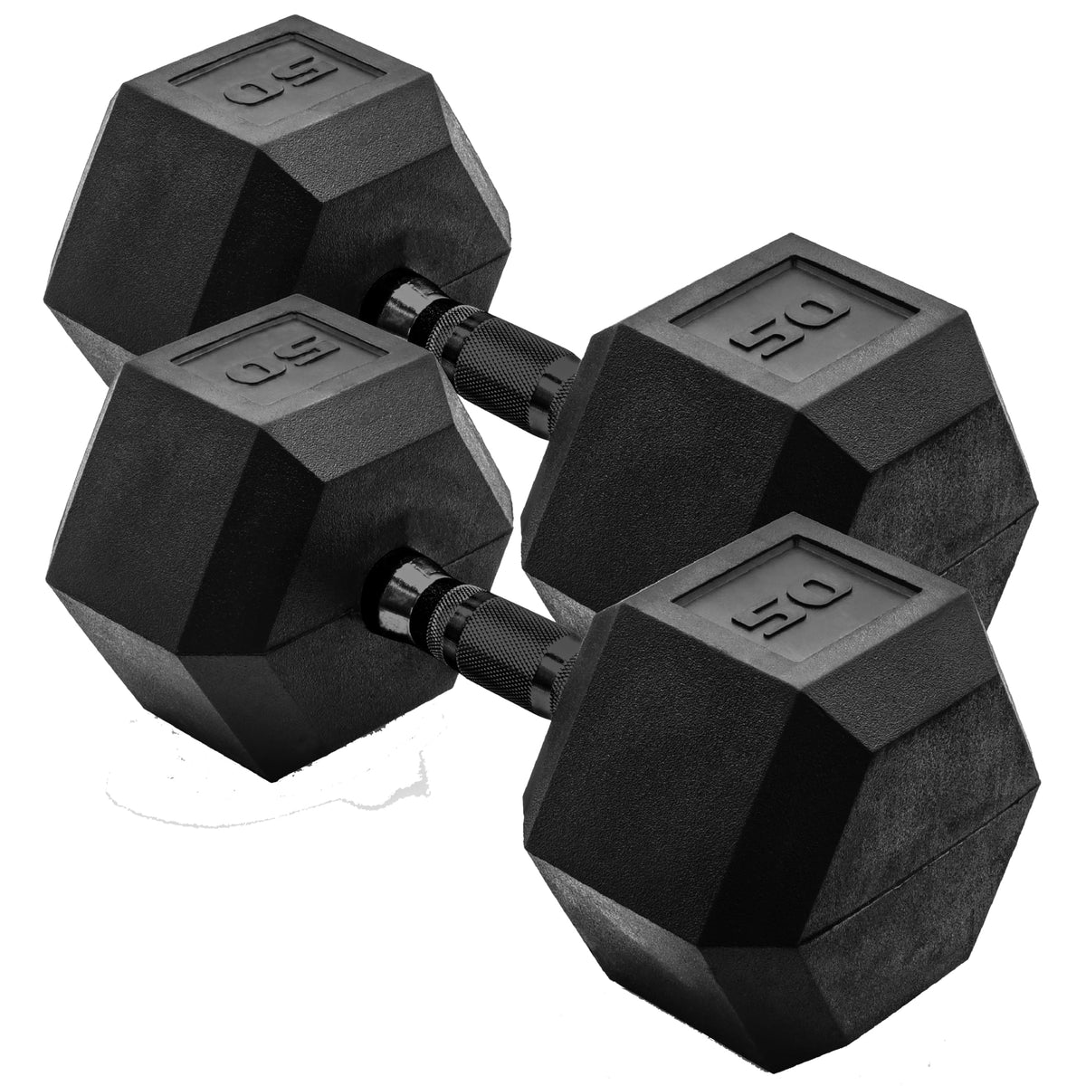 CAP Rubber Coated Dumbbell Weights, Free Weights for Home Gym Strength Training, Anti-Roll Hex Dumbbells with Black, Chrome & Comfort Grip Handles, Pairs & Sets