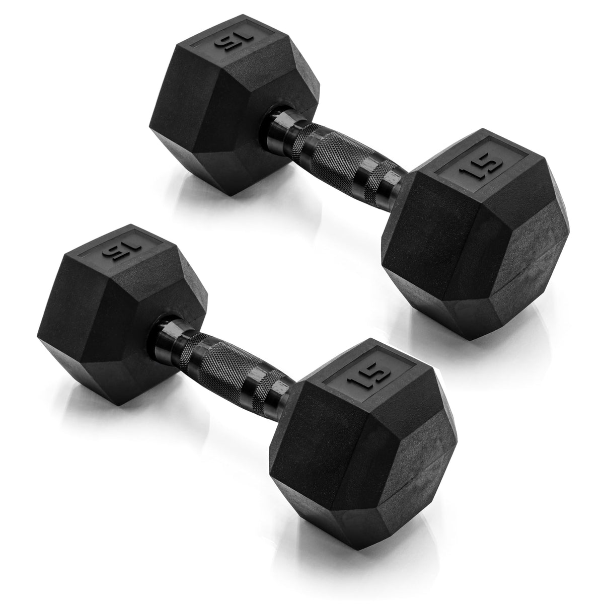 CAP Rubber Coated Dumbbell Weights, Free Weights for Home Gym Strength Training, Anti-Roll Hex Dumbbells with Black, Chrome & Comfort Grip Handles, Pairs & Sets