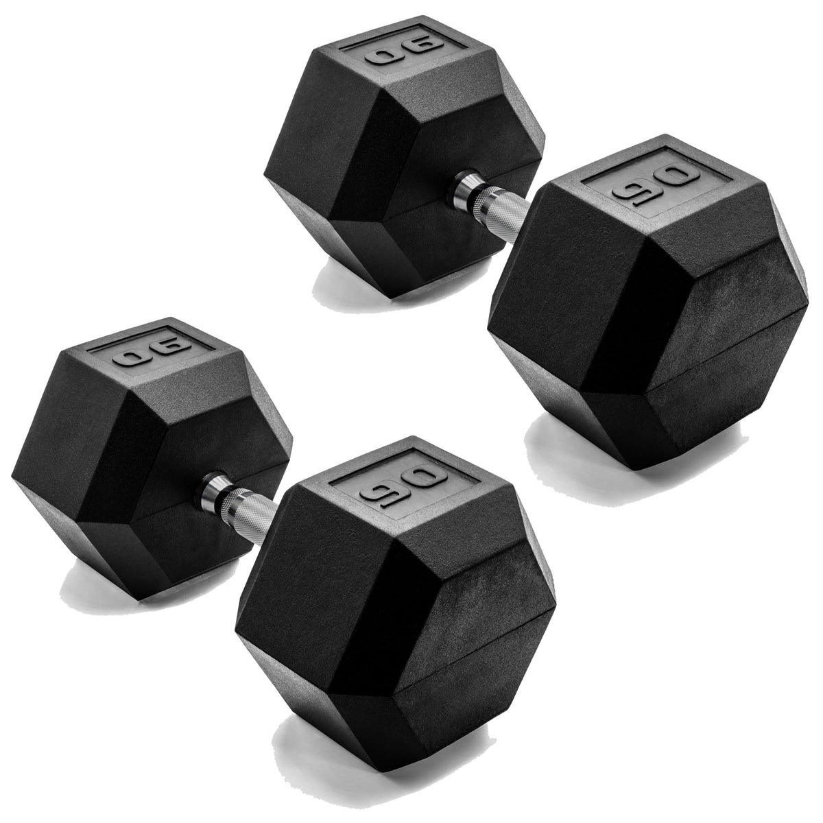 CAP Rubber Coated Dumbbell Weights, Free Weights for Home Gym Strength Training, Anti-Roll Hex Dumbbells with Black, Chrome & Comfort Grip Handles, Pairs & Sets