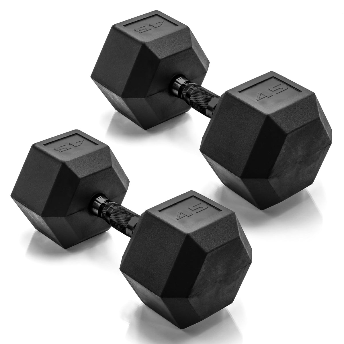 CAP Rubber Coated Dumbbell Weights, Free Weights for Home Gym Strength Training, Anti-Roll Hex Dumbbells with Black, Chrome & Comfort Grip Handles, Pairs & Sets
