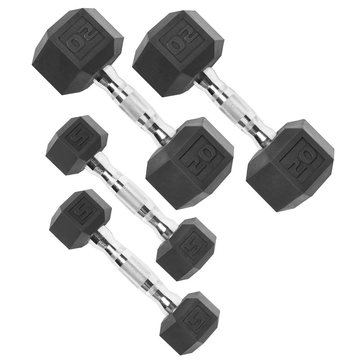 CAP Rubber Coated Dumbbell Weights, Free Weights for Home Gym Strength Training, Anti-Roll Hex Dumbbells with Black, Chrome & Comfort Grip Handles, Pairs & Sets